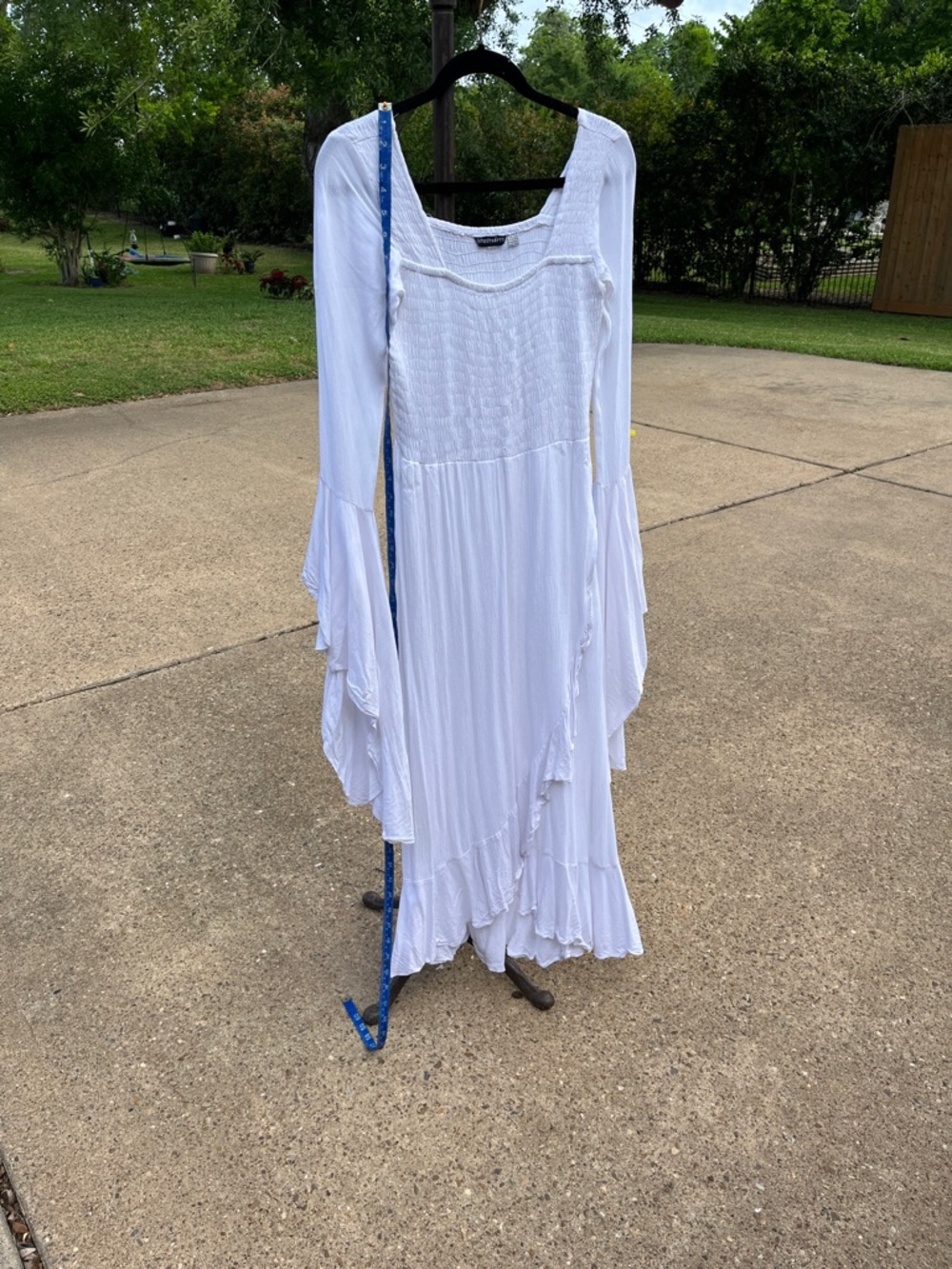 Smocked Bodice White Long-Sleeve Maxi Dress